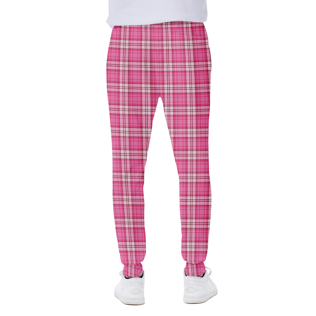 Pink And White Tartan Pattern Print Scuba Joggers