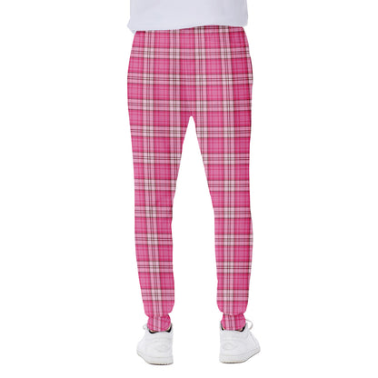 Pink And White Tartan Pattern Print Scuba Joggers