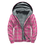 Pink And White Tartan Pattern Print Sherpa Lined Zip Up Hoodie