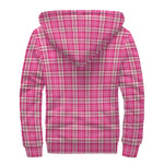 Pink And White Tartan Pattern Print Sherpa Lined Zip Up Hoodie