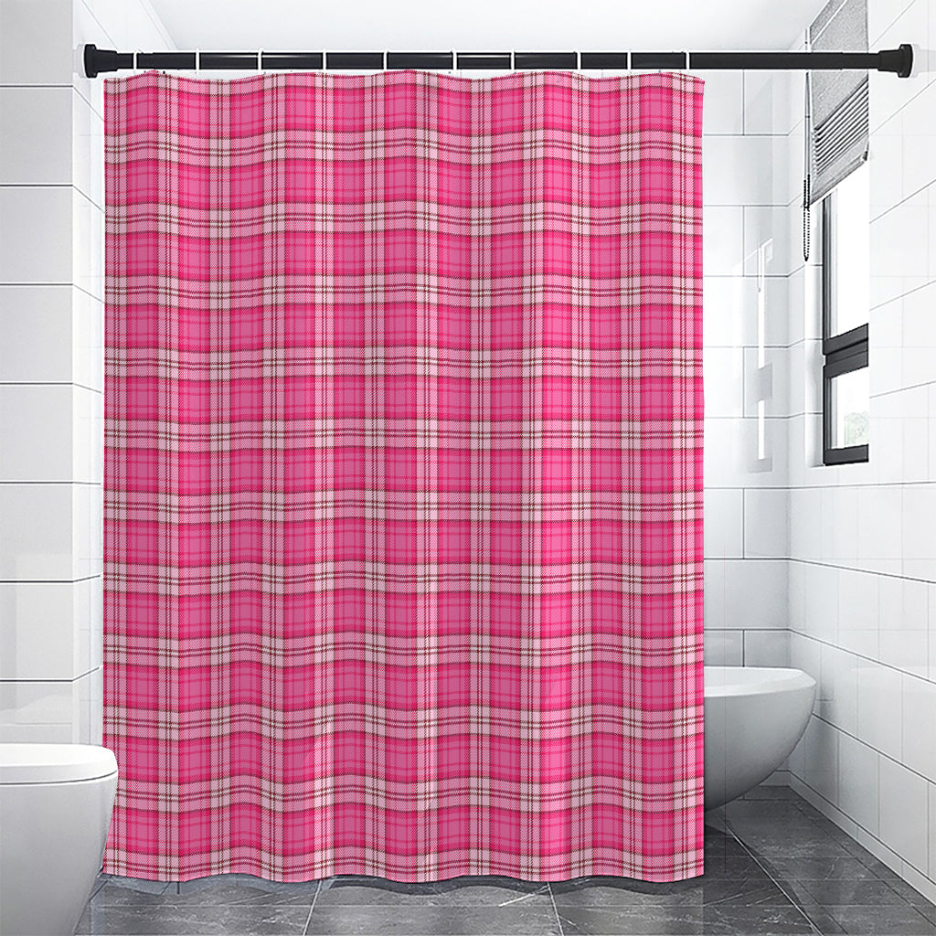 Pink And White Tartan Pattern Print Shower Curtain