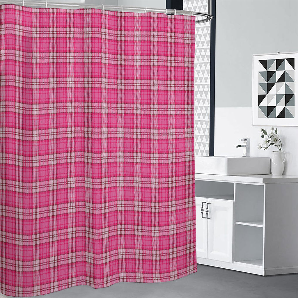 Pink And White Tartan Pattern Print Shower Curtain