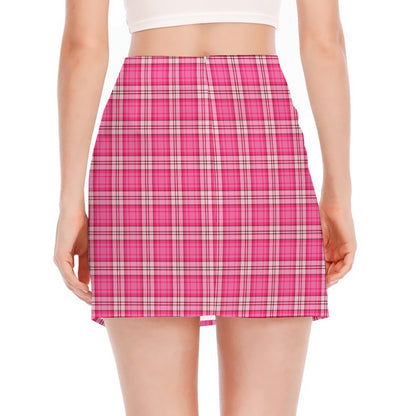 Pink And White Tartan Pattern Print Side Slit Mini Skirt