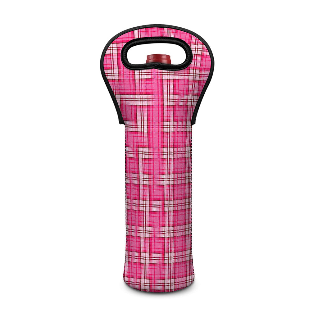 Pink And White Tartan Pattern Print Single Neoprene Wine Tote