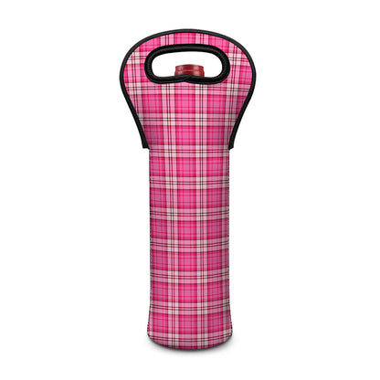 Pink And White Tartan Pattern Print Single Neoprene Wine Tote