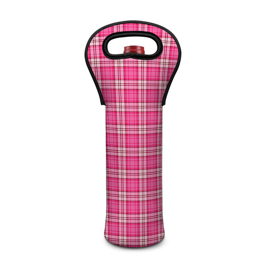 Pink And White Tartan Pattern Print Single Neoprene Wine Tote