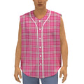 Pink And White Tartan Pattern Print Sleeveless Baseball Jersey