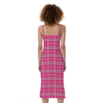 Pink And White Tartan Pattern Print Slim Fit Midi Cami Dress