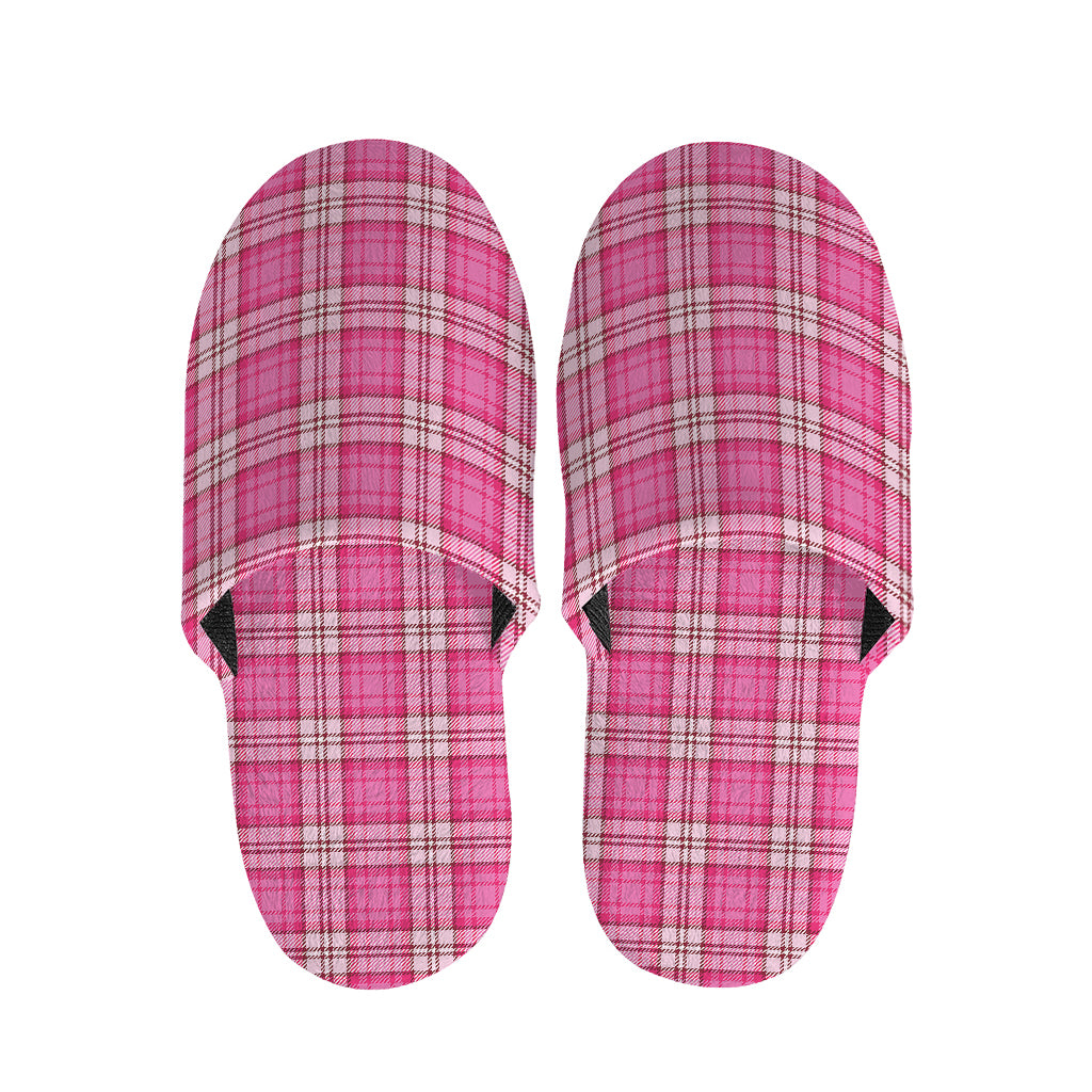 Pink And White Tartan Pattern Print Slippers