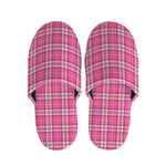 Pink And White Tartan Pattern Print Slippers