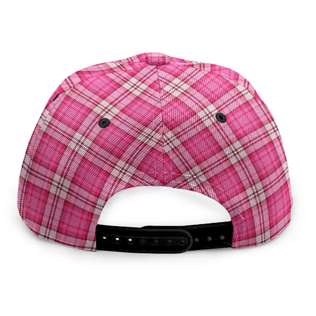 Pink And White Tartan Pattern Print Snapback Cap