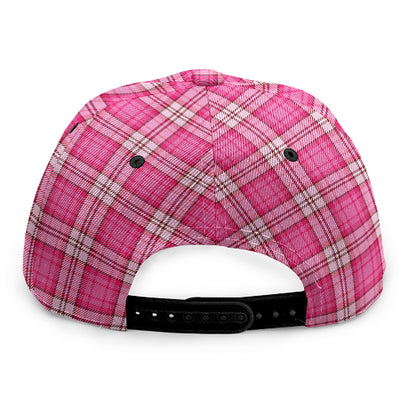 Pink And White Tartan Pattern Print Snapback Cap