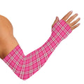Pink And White Tartan Pattern Print Sun Protection Arm Sleeves