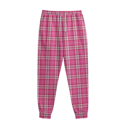 Pink And White Tartan Pattern Print Sweatpants