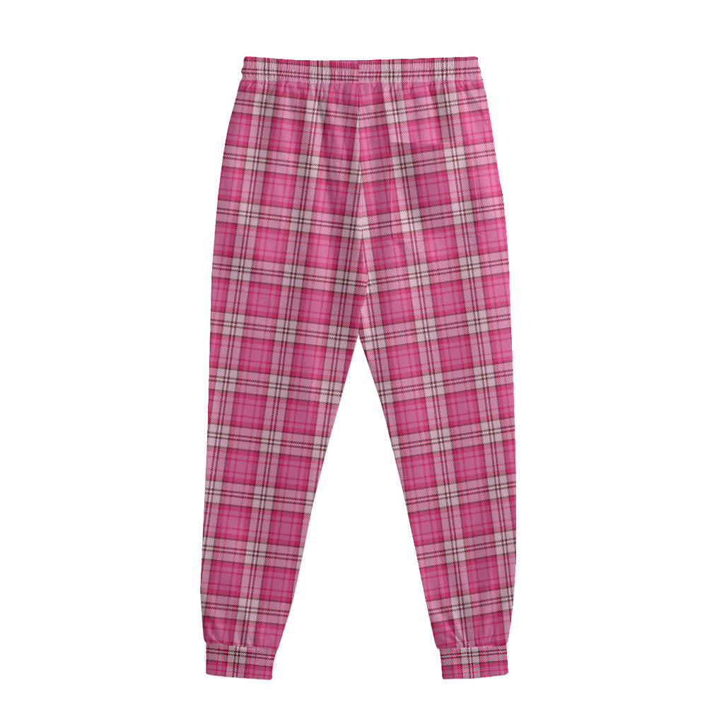 Pink And White Tartan Pattern Print Sweatpants