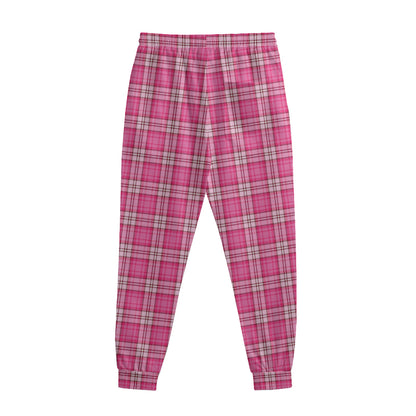 Pink And White Tartan Pattern Print Sweatpants