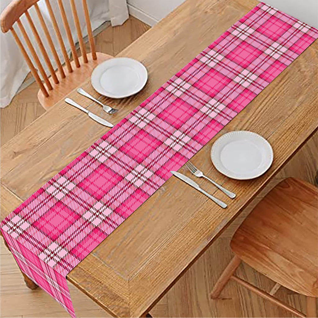Pink And White Tartan Pattern Print Table Runner