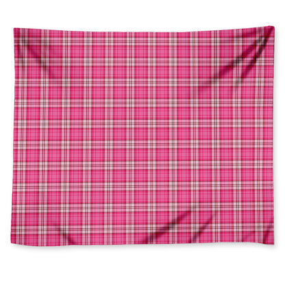 Pink And White Tartan Pattern Print Tapestry