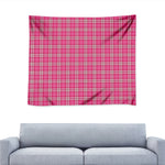 Pink And White Tartan Pattern Print Tapestry