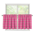 Pink And White Tartan Pattern Print Tier Curtains