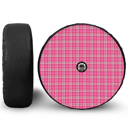 Pink And White Tartan Pattern Print Tire Cover With Camera Hole