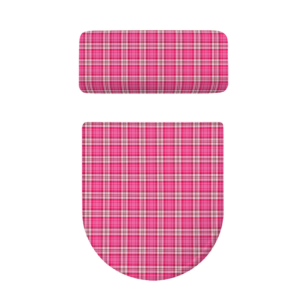 Pink And White Tartan Pattern Print Toilet Lid And Tank Cover Set