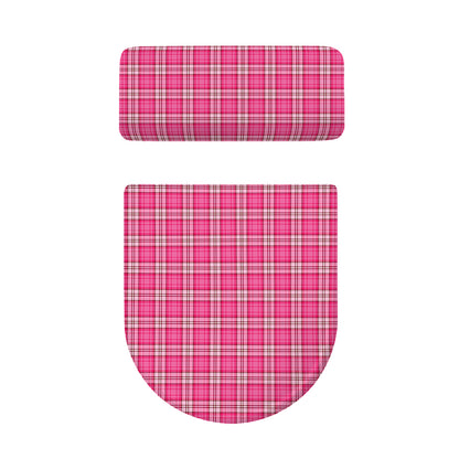 Pink And White Tartan Pattern Print Toilet Lid And Tank Cover Set
