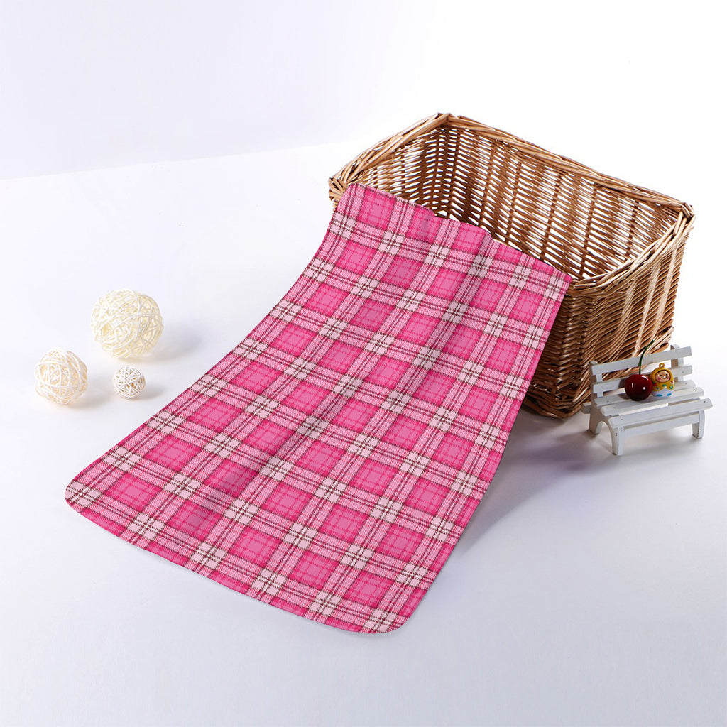Pink And White Tartan Pattern Print Towel