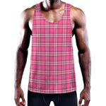Pink And White Tartan Pattern Print Training Tank Top