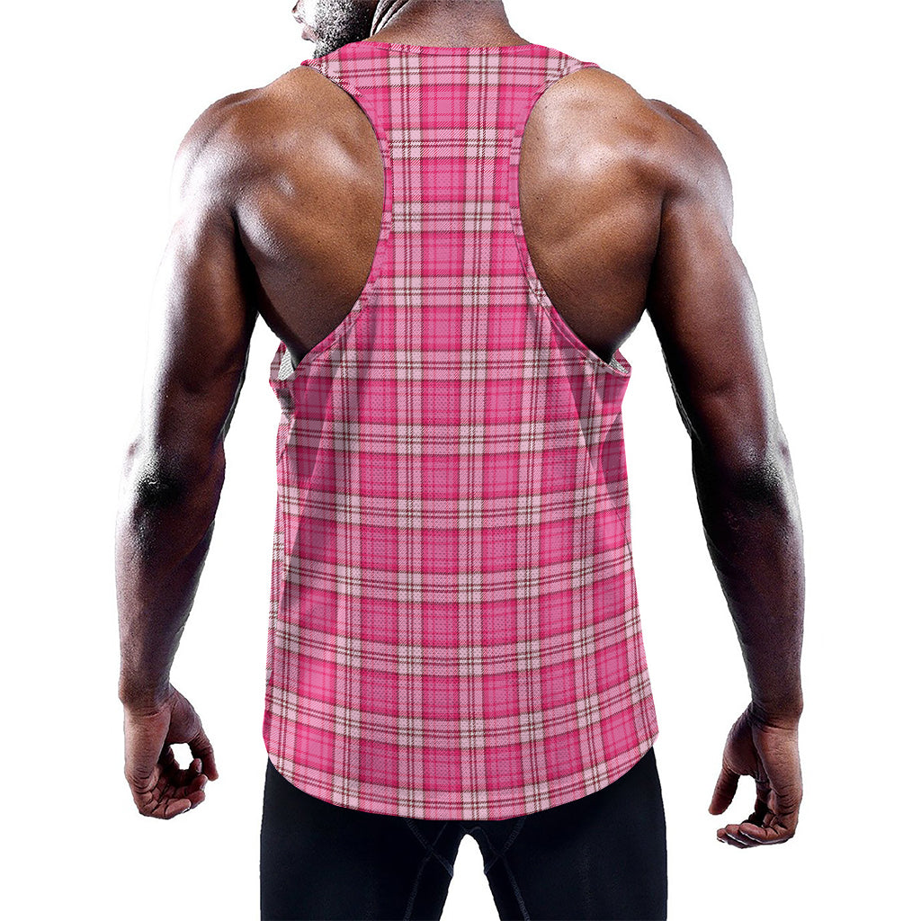 Pink And White Tartan Pattern Print Training Tank Top