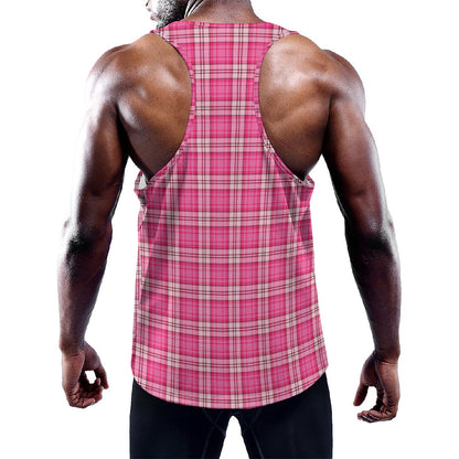 Pink And White Tartan Pattern Print Training Tank Top