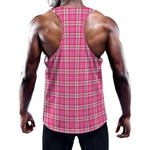 Pink And White Tartan Pattern Print Training Tank Top