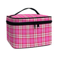 Pink And White Tartan Pattern Print Travel Makeup Bag