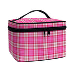 Pink And White Tartan Pattern Print Travel Makeup Bag