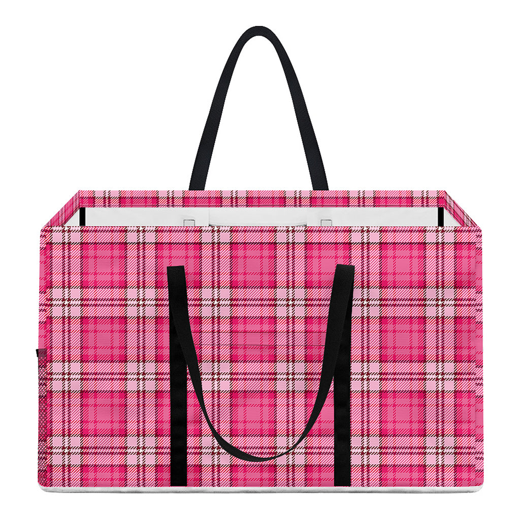 Pink And White Tartan Pattern Print Utility Tote Bag