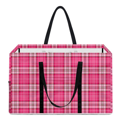 Pink And White Tartan Pattern Print Utility Tote Bag