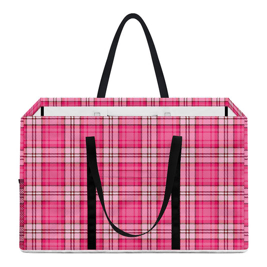 Pink And White Tartan Pattern Print Utility Tote Bag