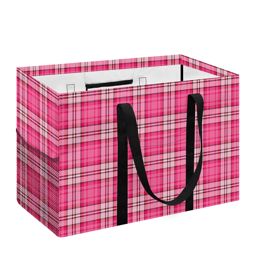 Pink And White Tartan Pattern Print Utility Tote Bag