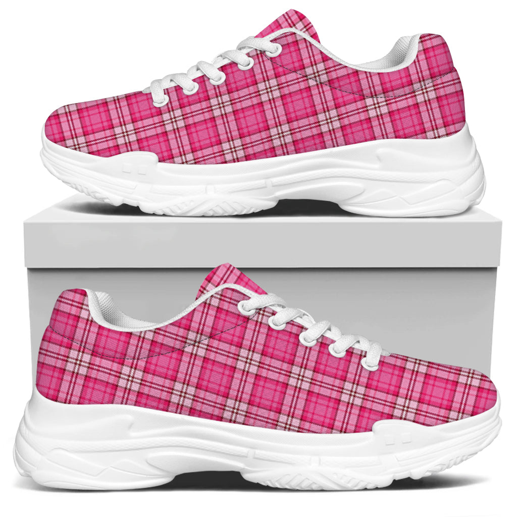 Pink And White Tartan Pattern Print White Chunky Shoes
