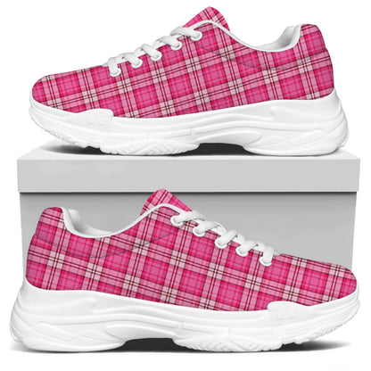 Pink And White Tartan Pattern Print White Chunky Shoes