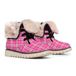 Pink And White Tartan Pattern Print Winter Boots