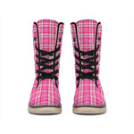 Pink And White Tartan Pattern Print Winter Boots