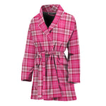 Pink And White Tartan Pattern Print Women's Bathrobe