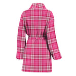 Pink And White Tartan Pattern Print Women's Bathrobe