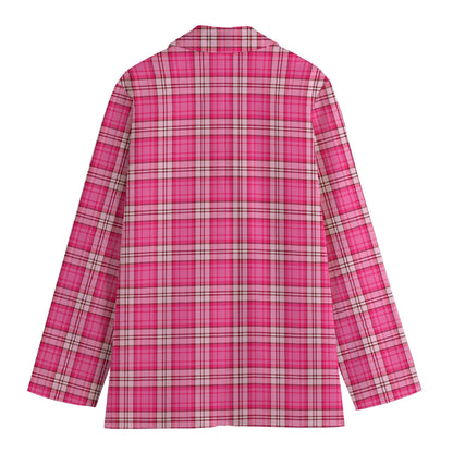 Pink And White Tartan Pattern Print Women's Blazer
