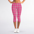 Pink And White Tartan Pattern Print Women's Capri Leggings