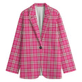 Pink And White Tartan Pattern Print Women's Cotton Blazer