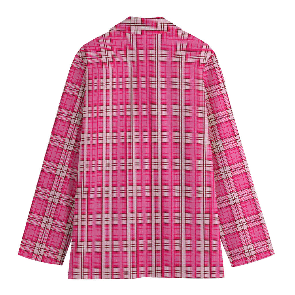 Pink And White Tartan Pattern Print Women's Cotton Blazer