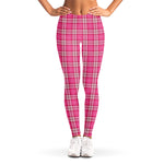 Pink And White Tartan Pattern Print Women's Leggings