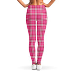 Pink And White Tartan Pattern Print Women's Leggings